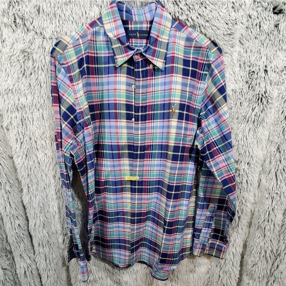 Ralph Lauren plaid striped button down dress shirt men's size large